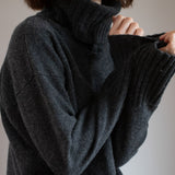 Dámský vlněný svetr high neck Loose fit - Dark gray