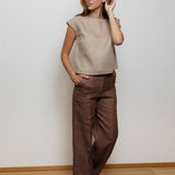 Dámské lněné kalhoty wide-leg - regular fit