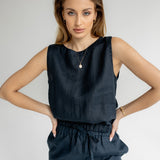 Dámský lněný crop top - regular fit